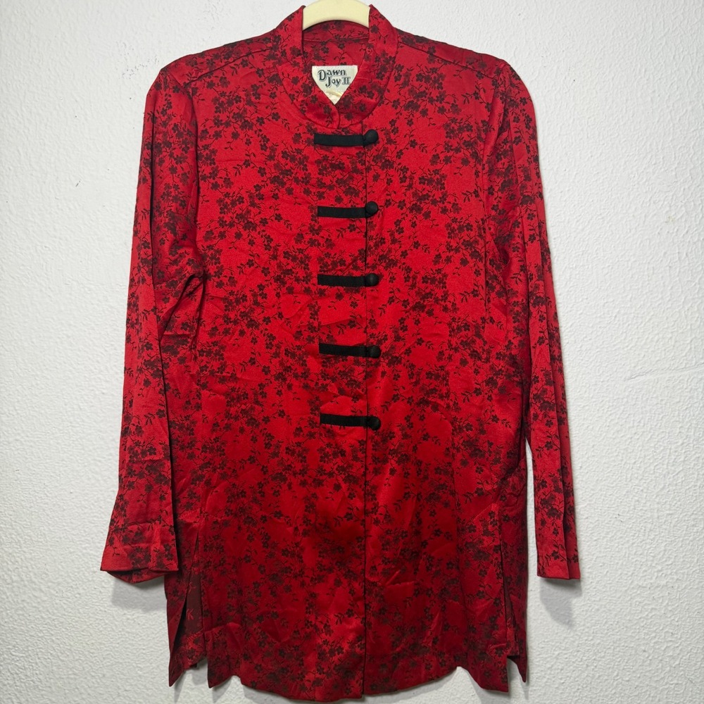 Vintage Dawn Joy II Red Floral Mandarin Collar Frog Closure Jacket Size 16P